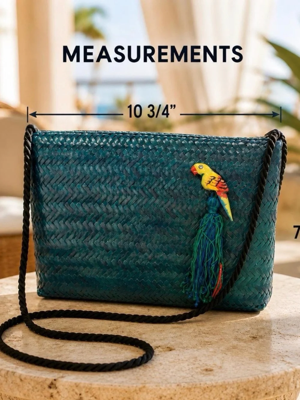 Vintage Handwoven Tropical Crossbody Purse Parrot Tassel Woven Straw Bag Boho Re